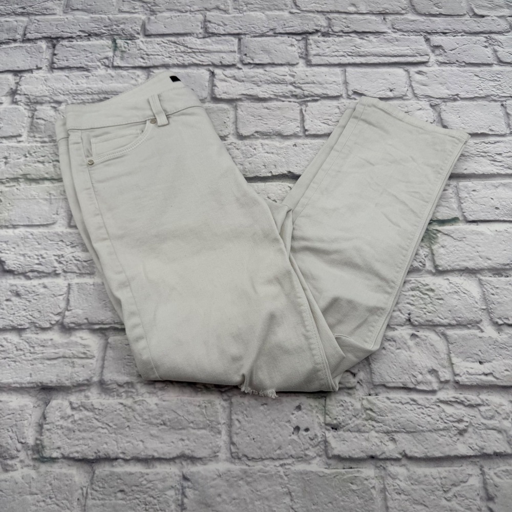 White House Black Market Womens Slim Crop Destroyed White Stretch Jeans Size 4
